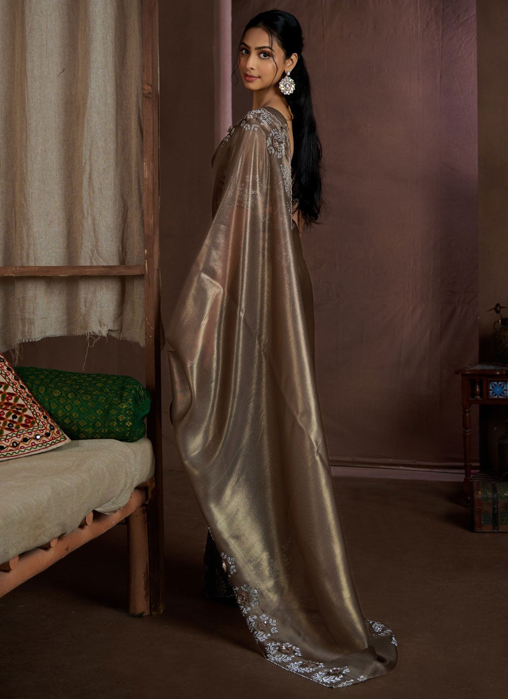 Cutdana, Sequins, Swarovski Fancy Fabric Saree - S11581