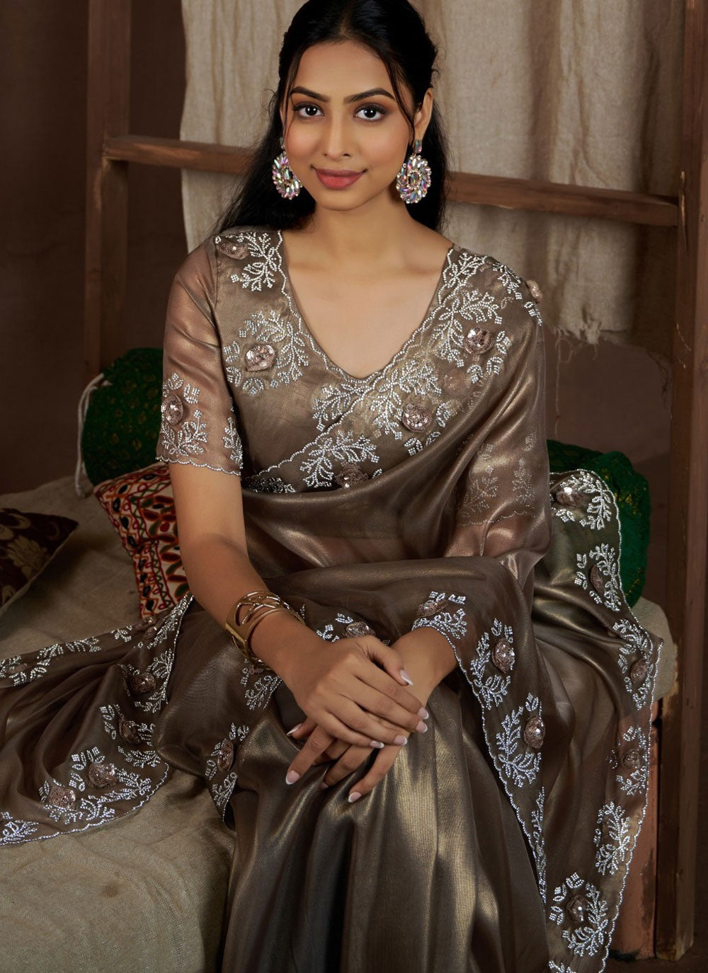 Cutdana, Sequins, Swarovski Fancy Fabric Saree - S11581