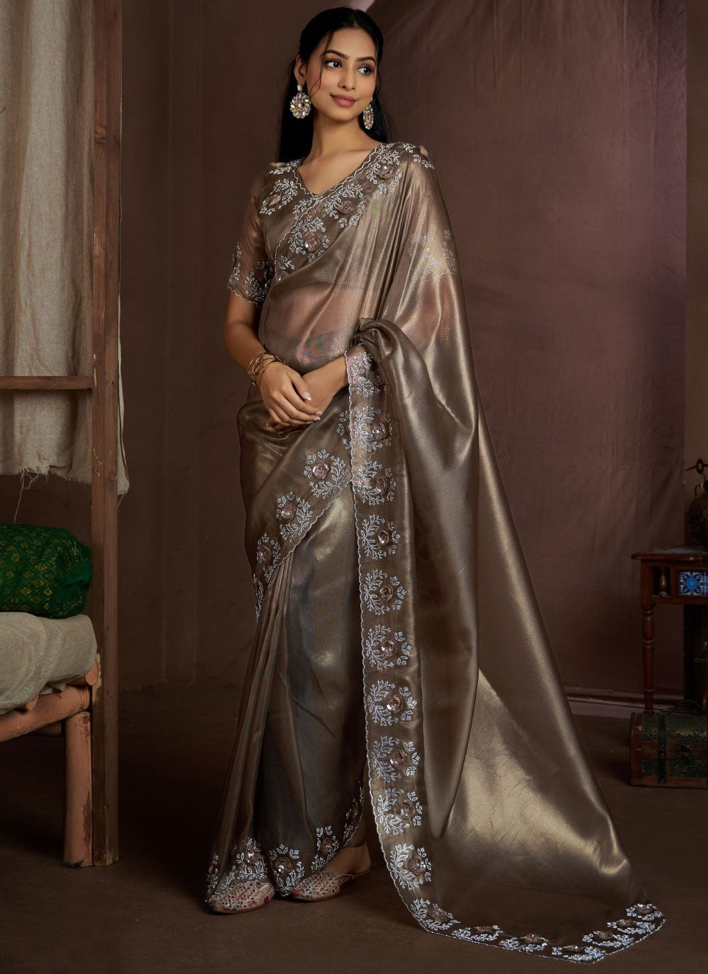Cutdana, Sequins, Swarovski Fancy Fabric Saree - S11581