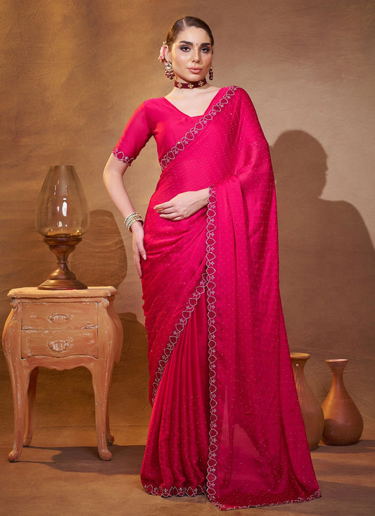 Swarovski Chiffon Satin Pink Saree S14369