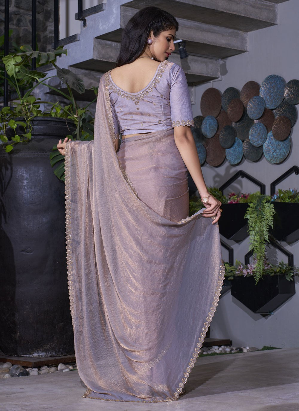 Cutdana, Swarovski Chiffon Satin Saree - S11946