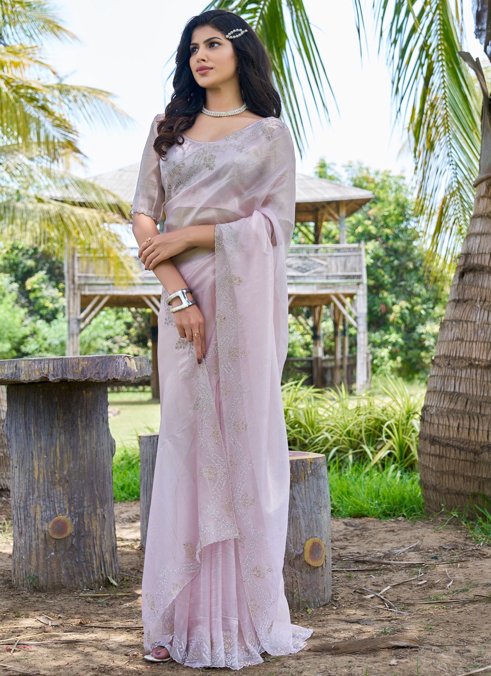 Cutdana, Swarovski Fancy Fabric Saree - S11551