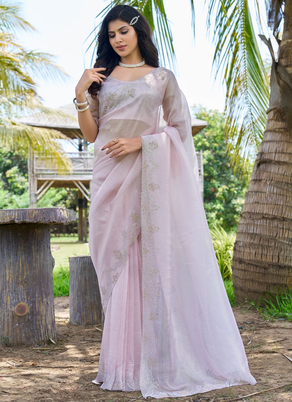 Cutdana, Swarovski Fancy Fabric Saree - S11551