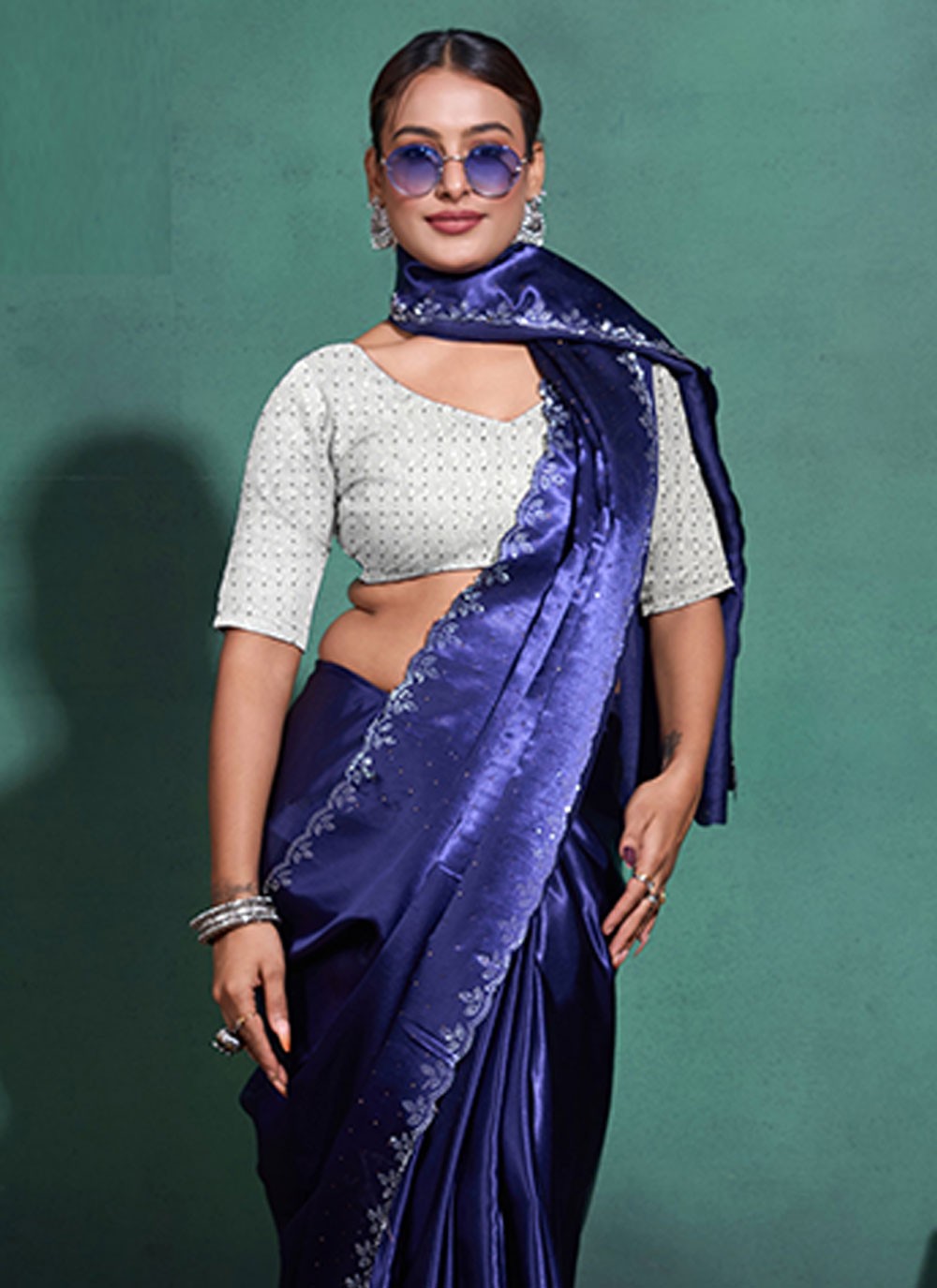 Classic Swarovski Satin Saree - S7124
