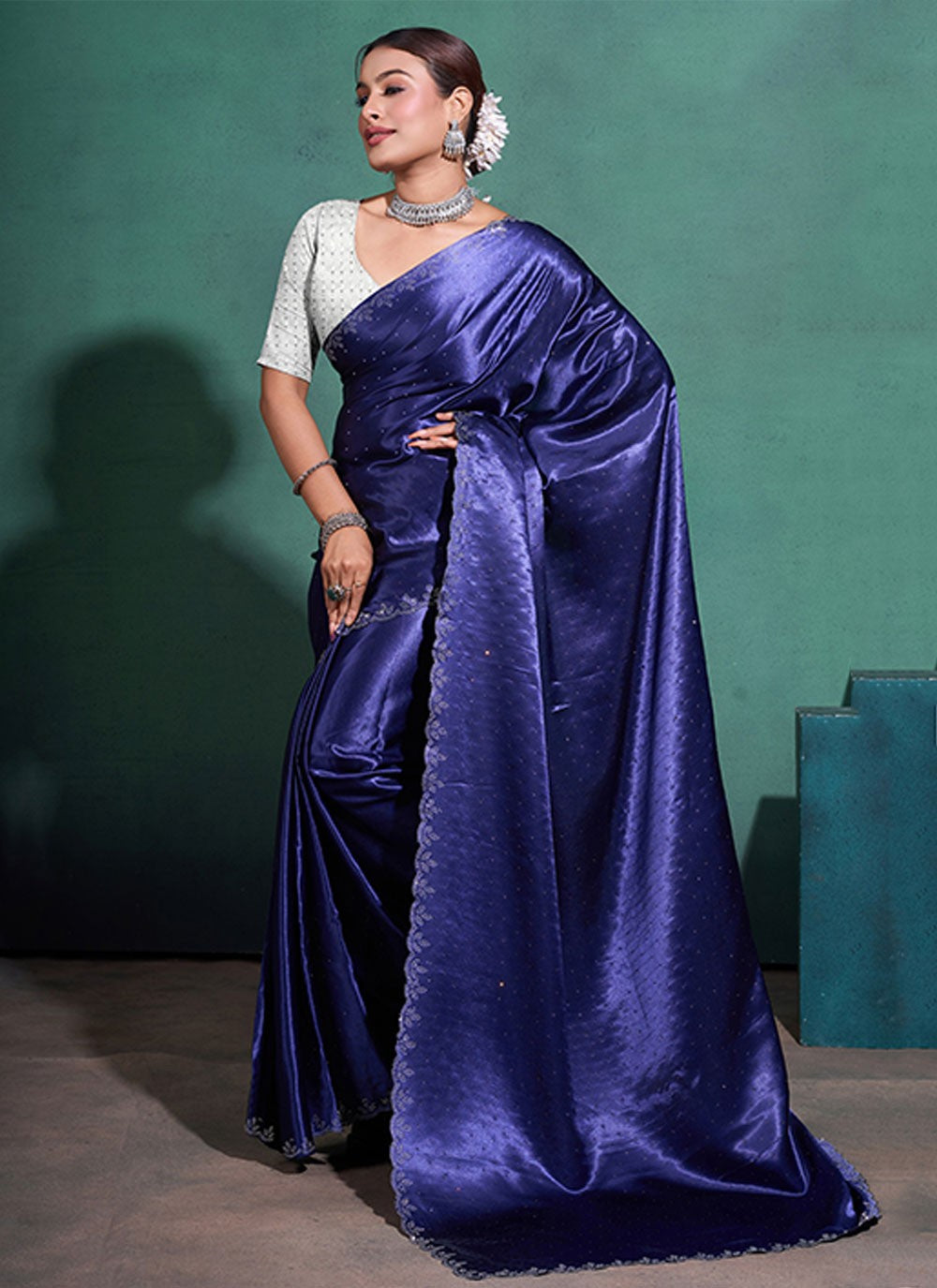 Classic Swarovski Satin Saree - S7124