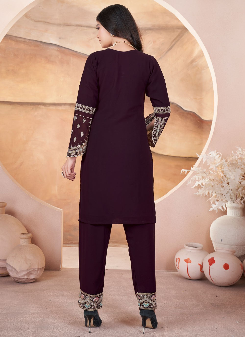 Salwar Suit Embroidered Purple Georgette T5755