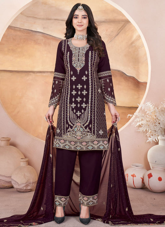 Salwar Suit Embroidered Purple Georgette T5755
