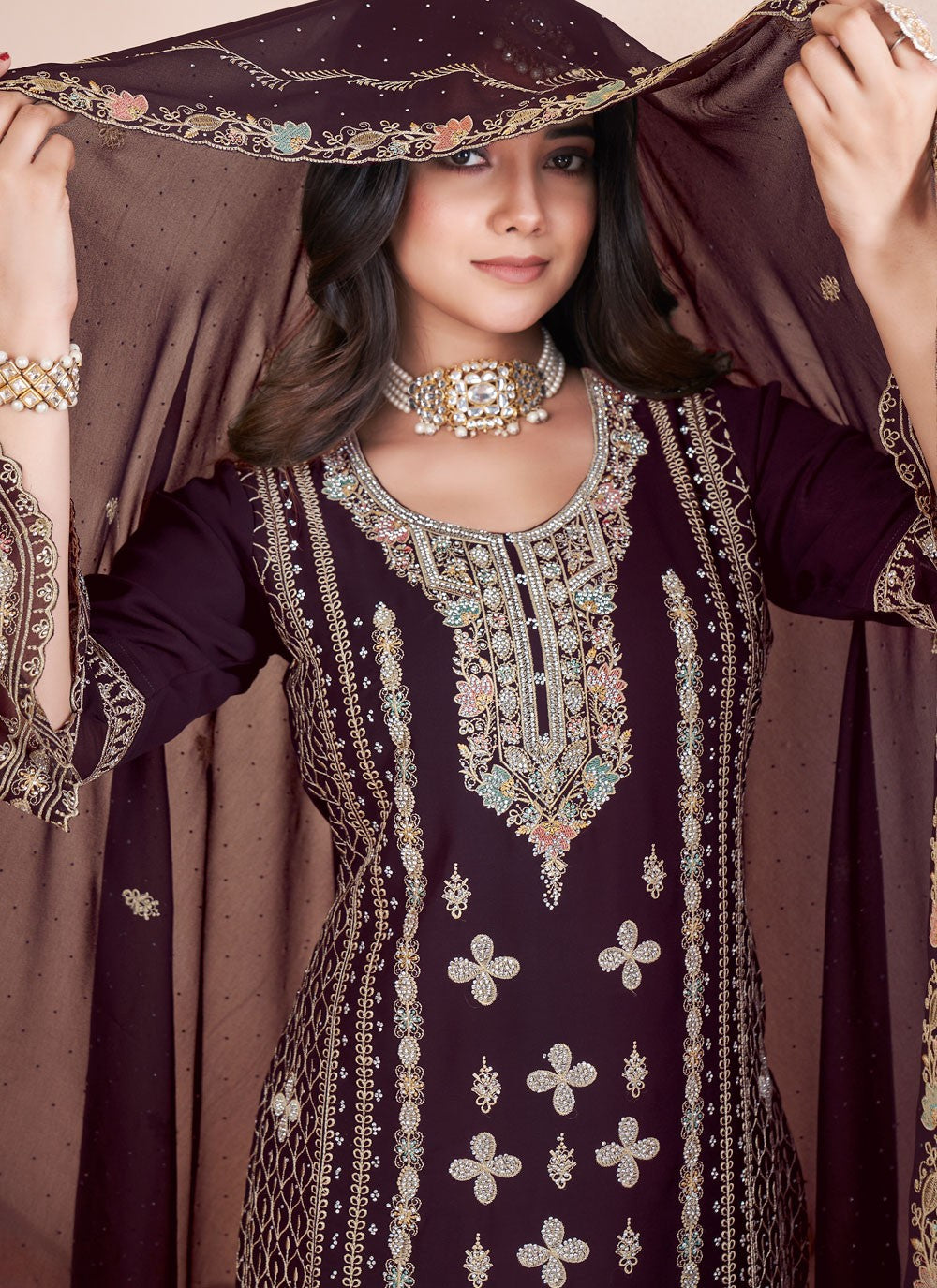 Salwar Suit Embroidered Purple Georgette T5755