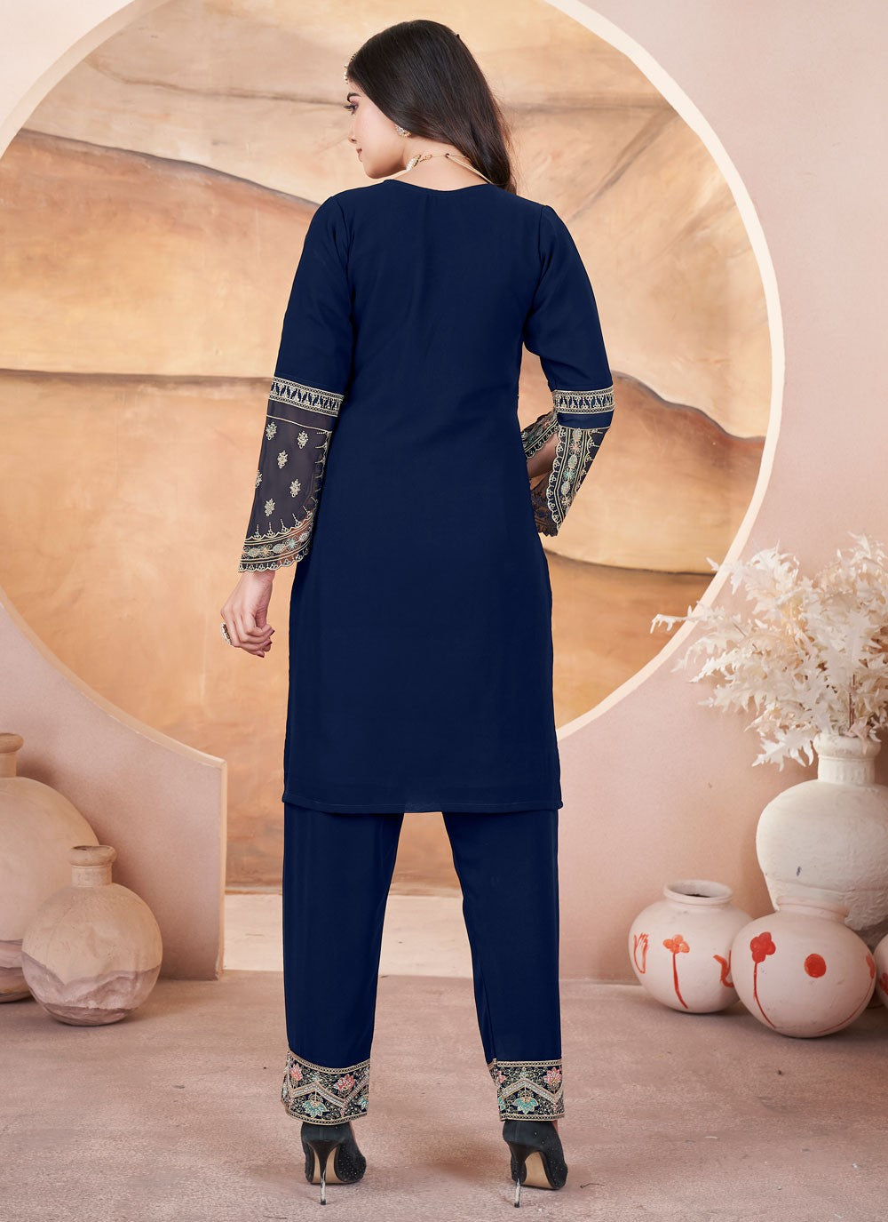 Salwar Suit Embroidered Navy Blue Georgette T5754