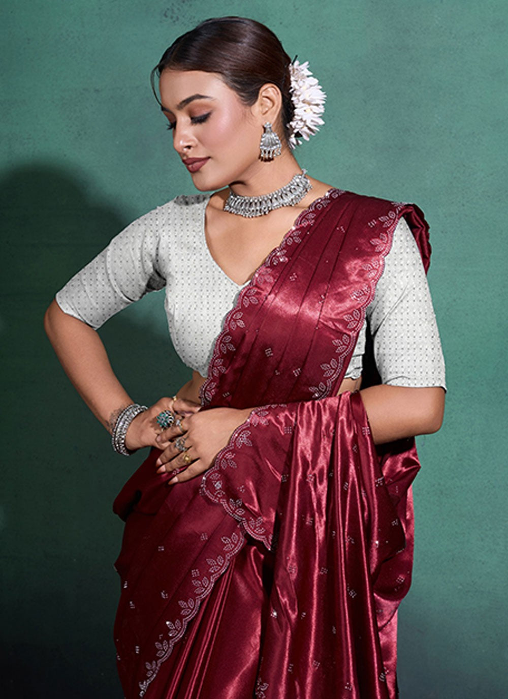 Classic Swarovski Satin Saree - S7124