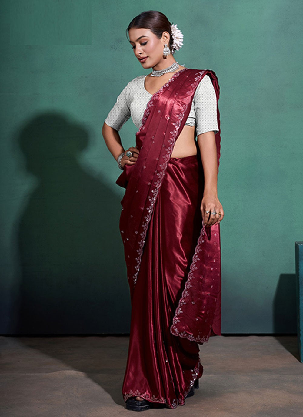 Classic Swarovski Satin Saree - S7124