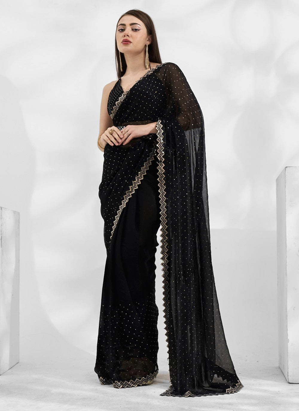Trendy Swarovski Chiffon, Shimmer Saree - S5240