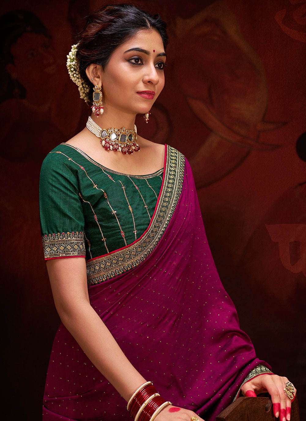 Classic Sequins Vichitra Silk Saree - S5995