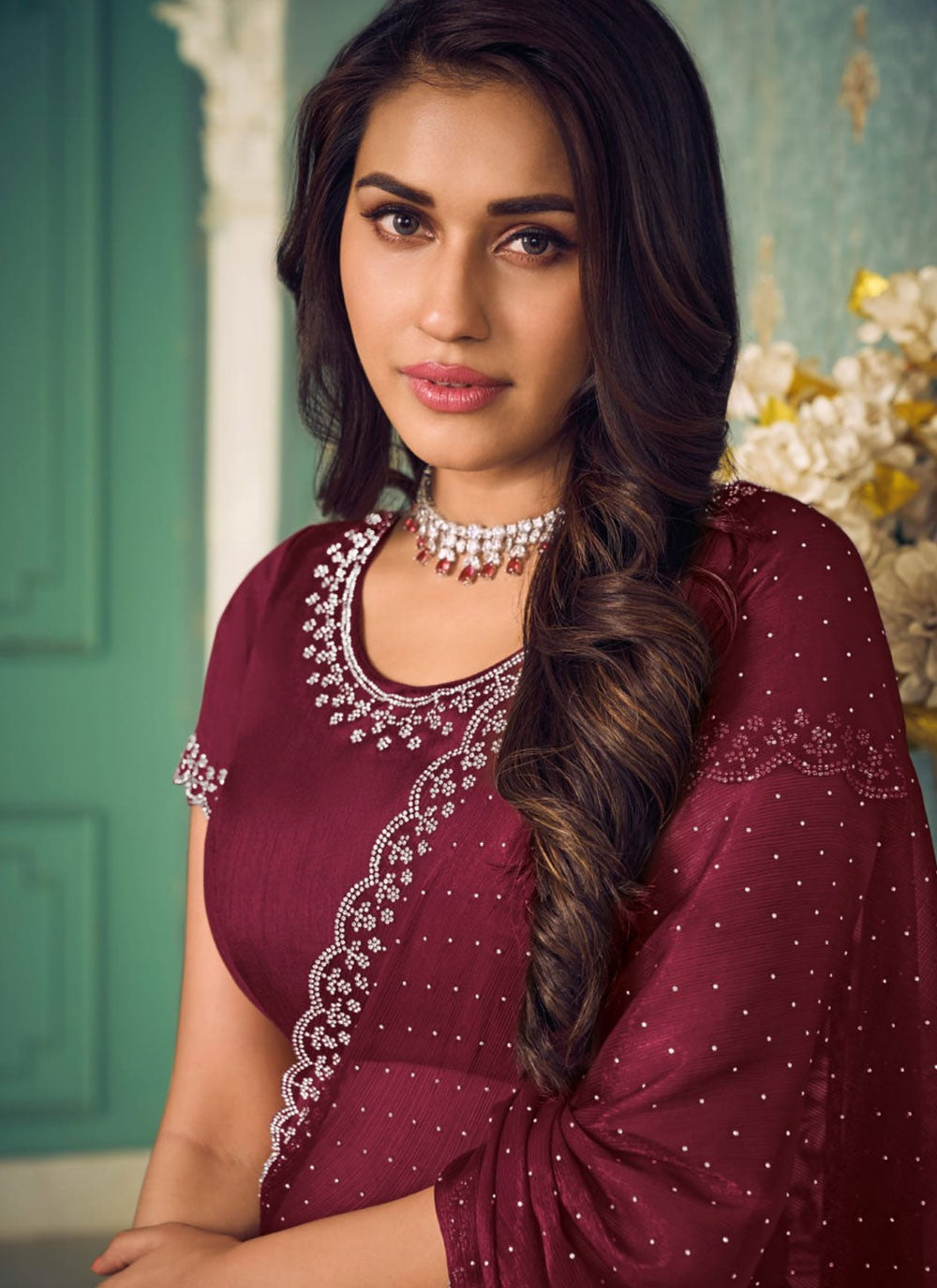 Classic Swarovski Chiffon Saree - S9321