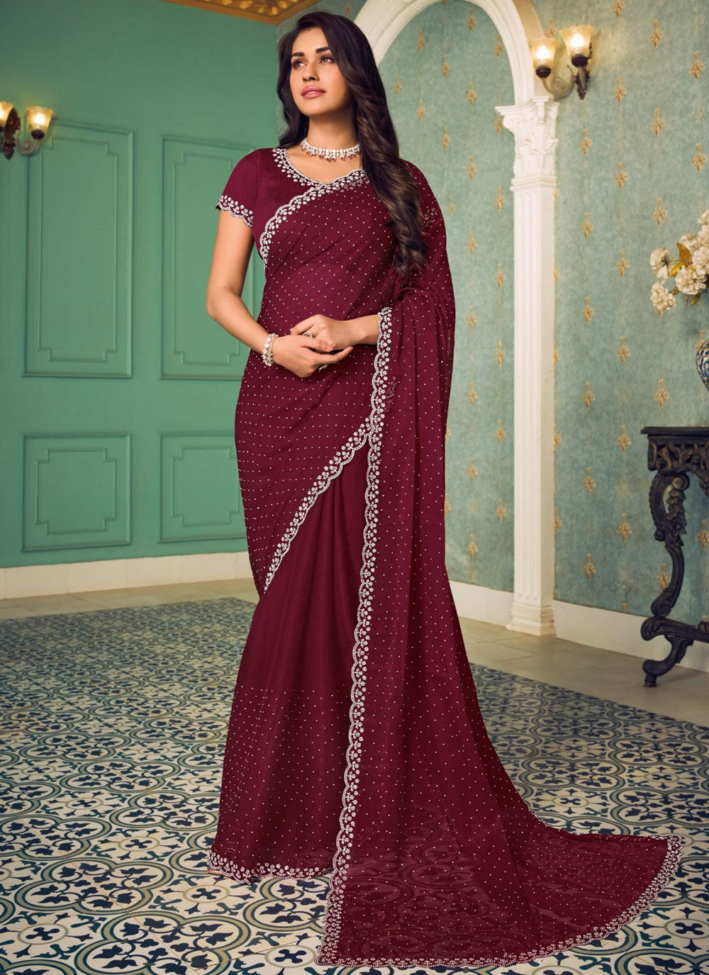 Classic Swarovski Chiffon Saree - S9321