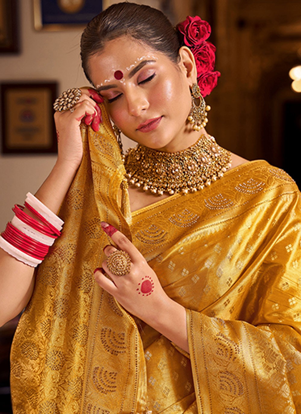 Classic Swarovski Silk, Tissue Saree - S6755