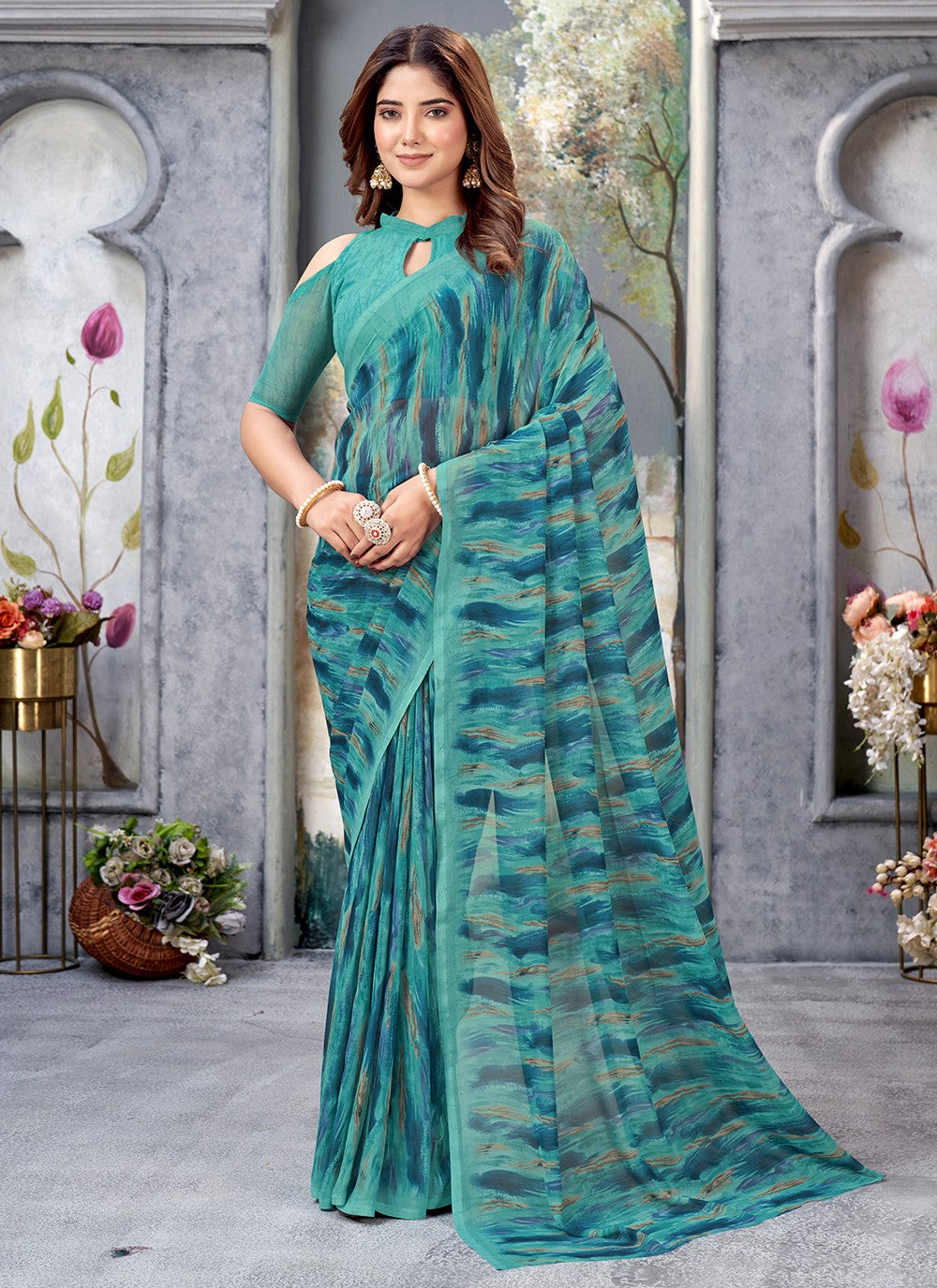 Trendy Printed Georgette Saree - S5130