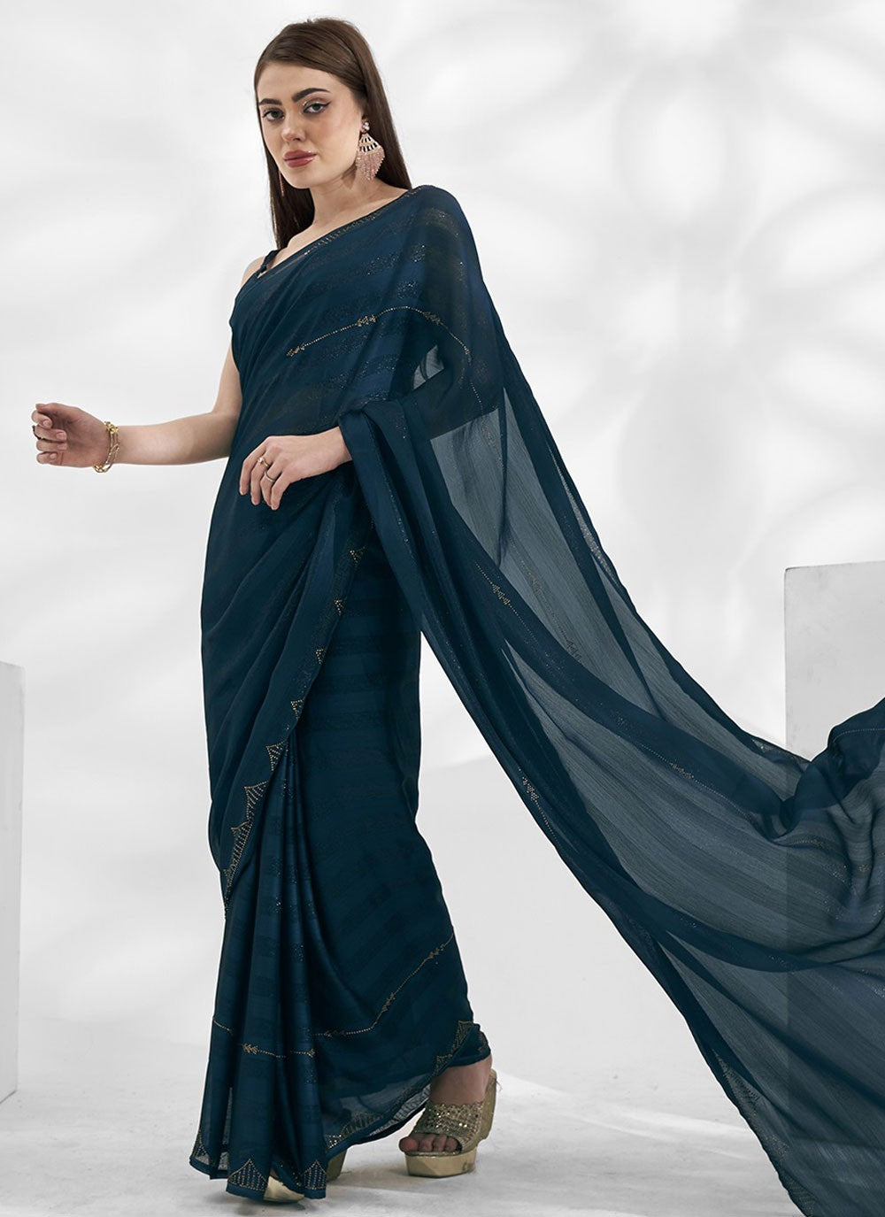 Trendy Swarovski Chiffon Saree - S5397