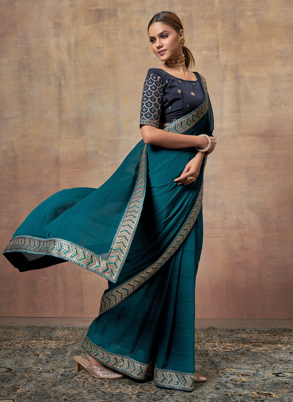Traditional Embroidered Chiffon Saree - S6060