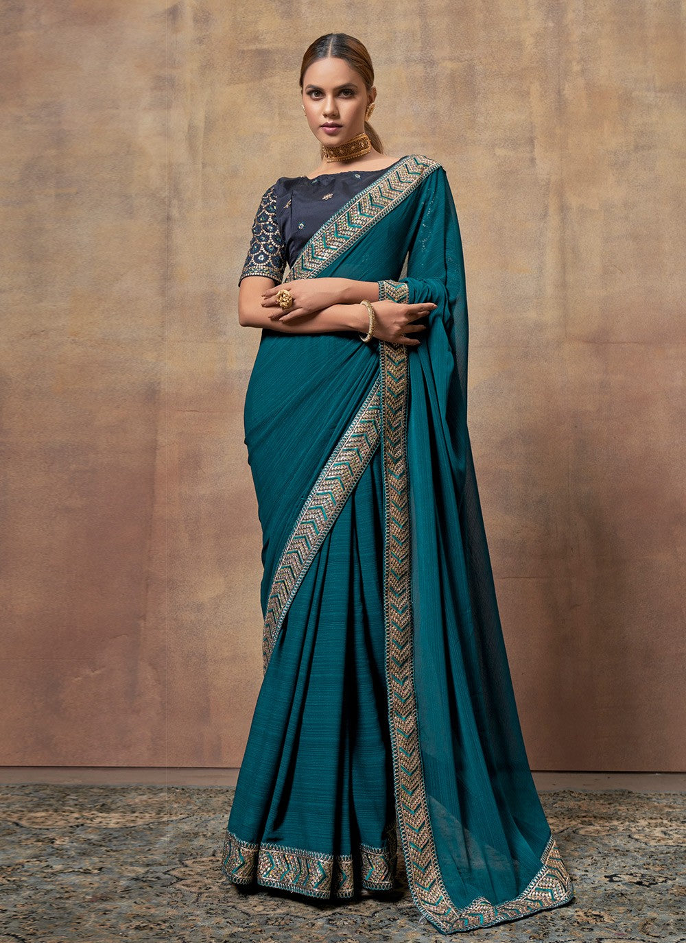 Traditional Embroidered Chiffon Saree - S6060