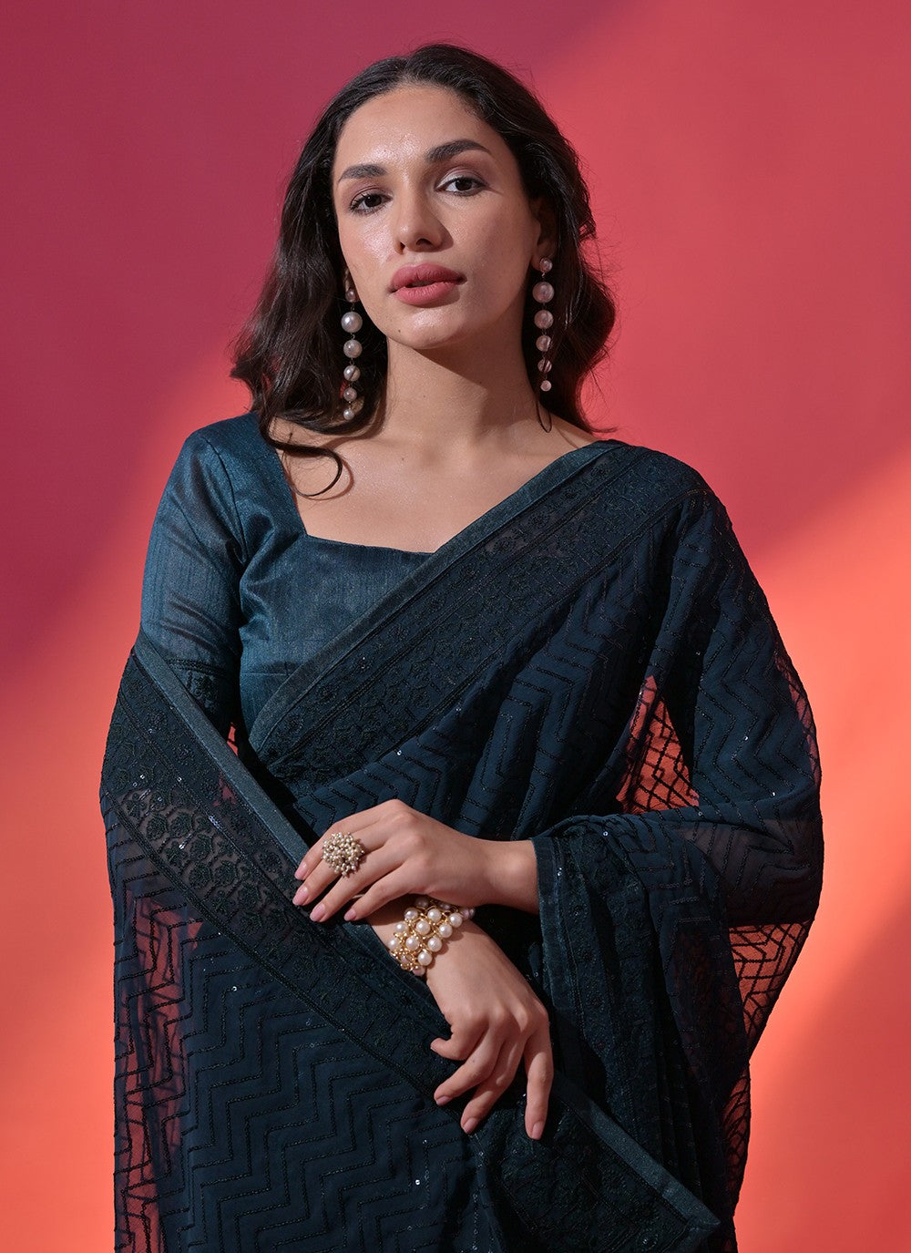 Classic Embroidered Georgette Saree - S5226