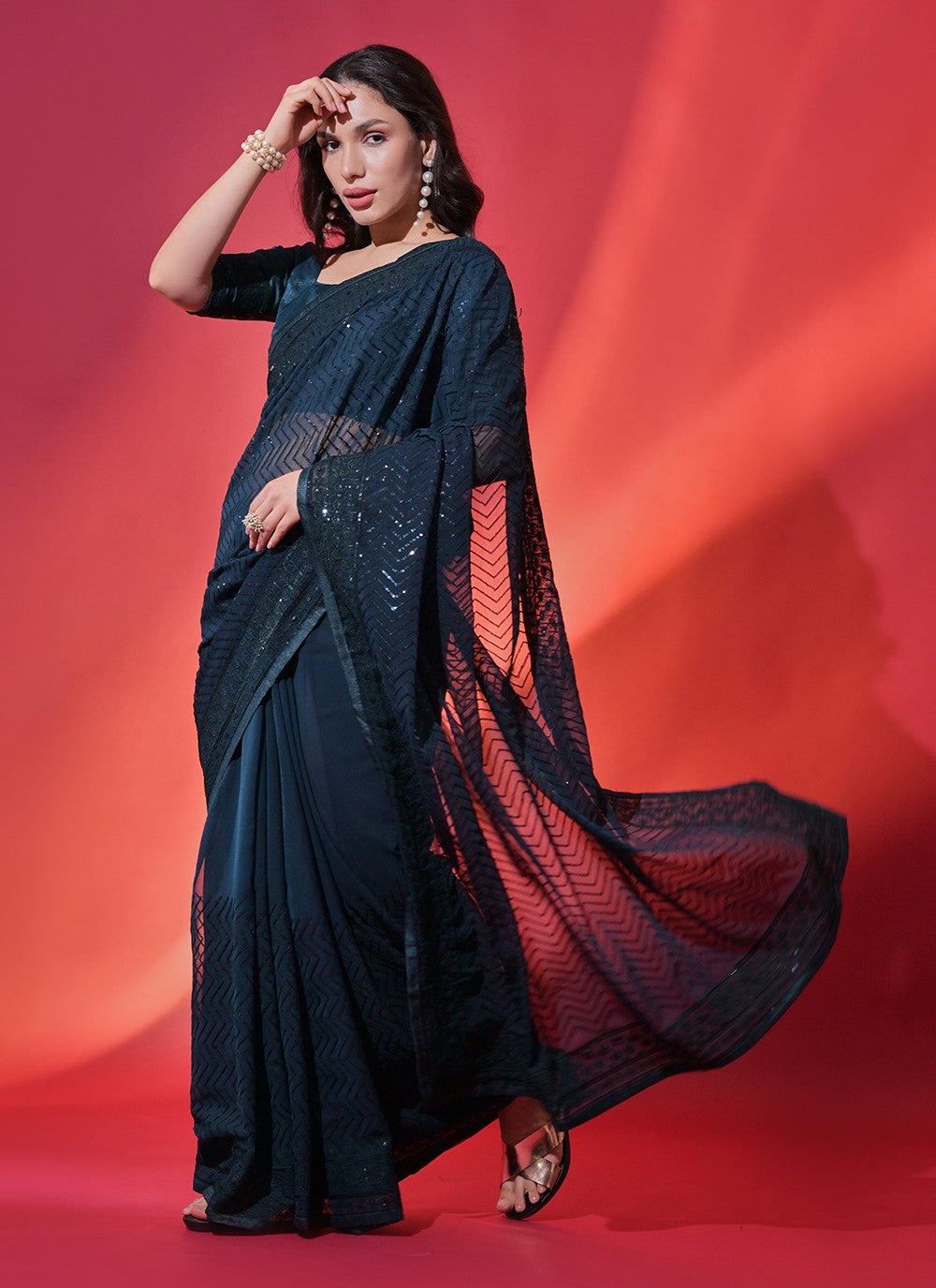 Classic Embroidered Georgette Saree - S5226