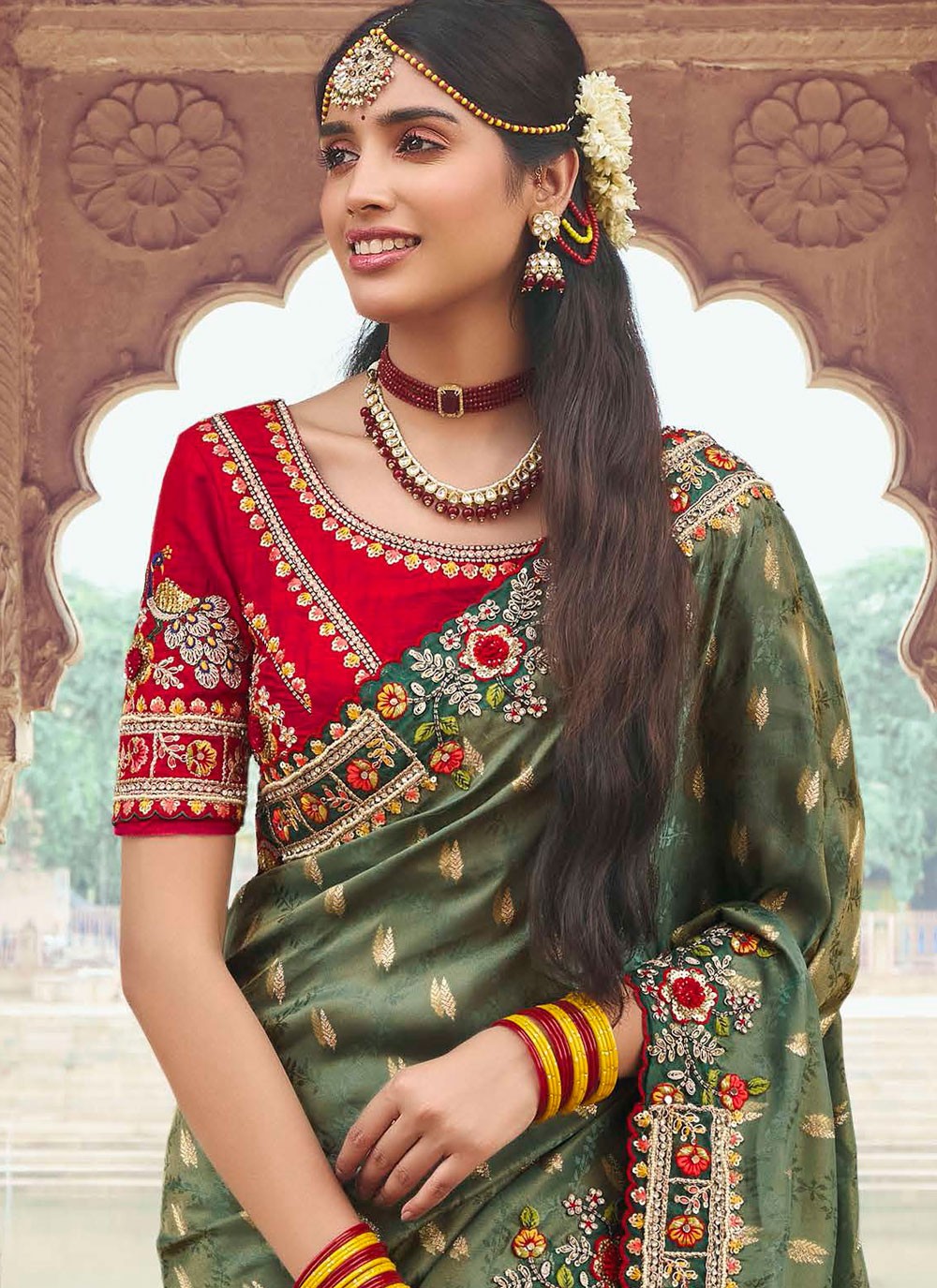 Embroidered Silk Teal Classic Saree S15347
