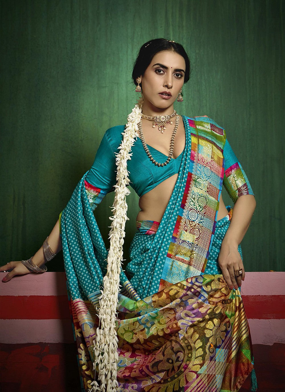 Teal Silk Classic Saree Printed S17181