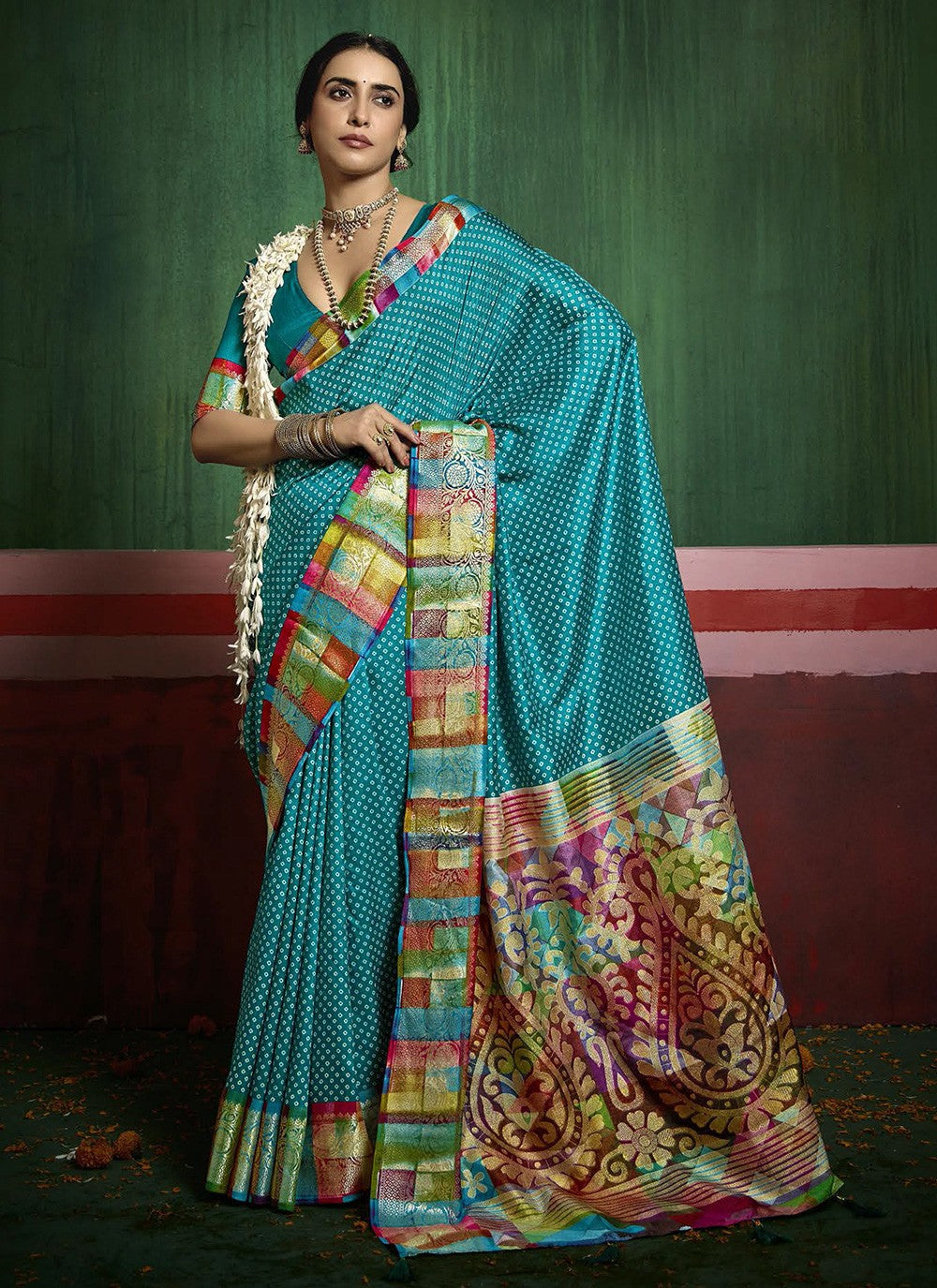 Teal Silk Classic Saree Printed S17181
