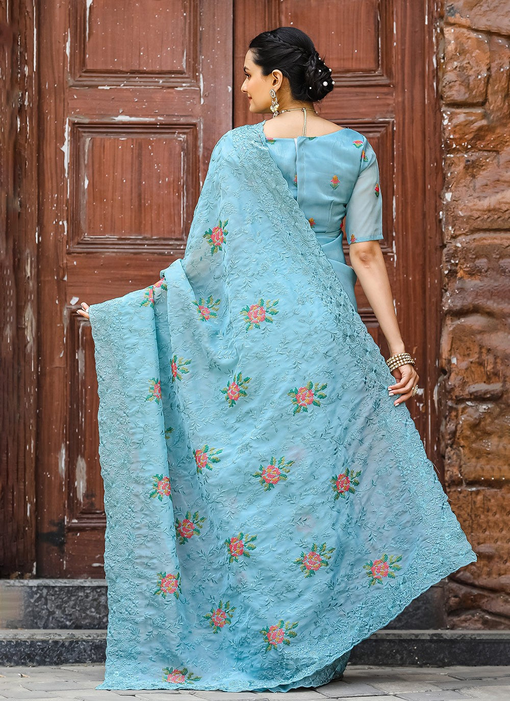 Traditional Cut Work Chiffon Saree - S6373