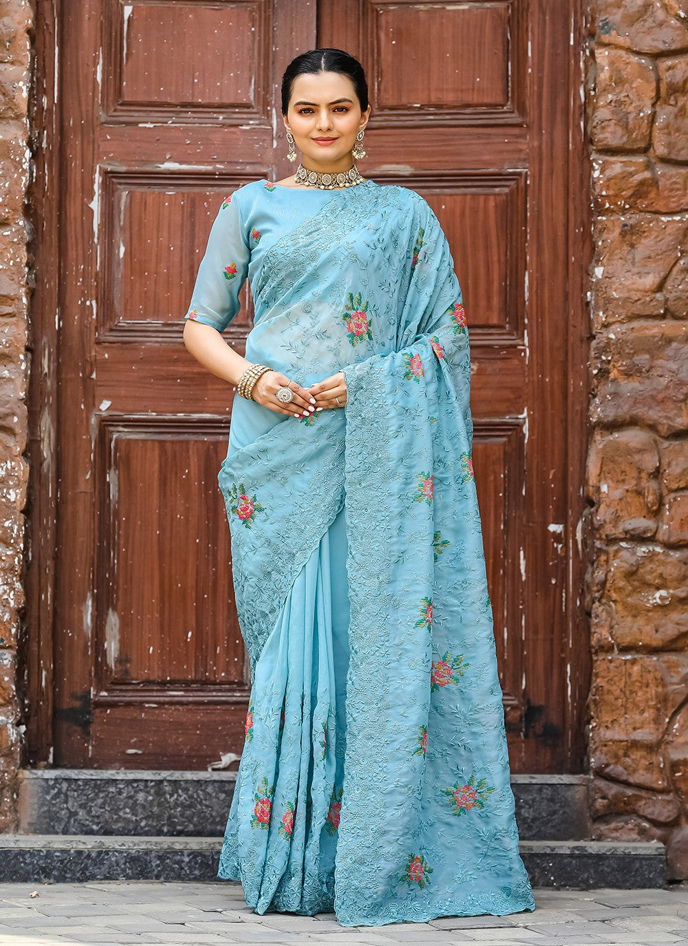 Traditional Cut Work Chiffon Saree - S6373