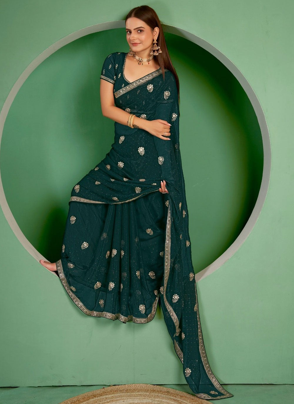 Classic Embroidered Shimmer Saree - S7393