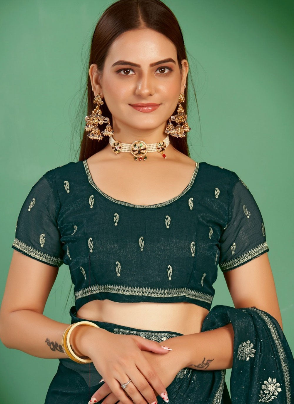 Classic Embroidered Shimmer Saree - S7393