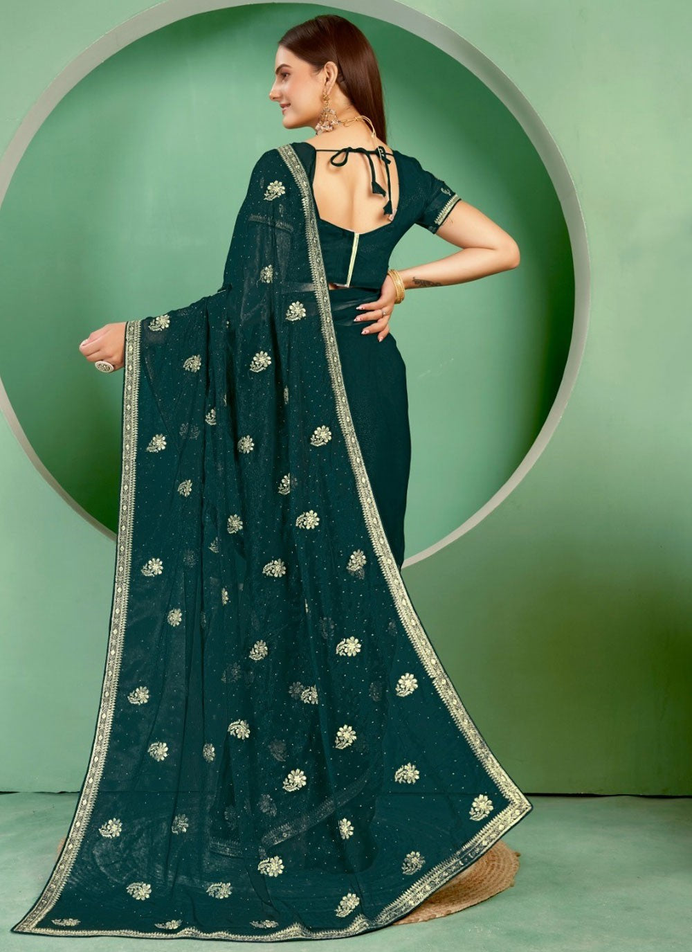 Classic Embroidered Shimmer Saree - S7393