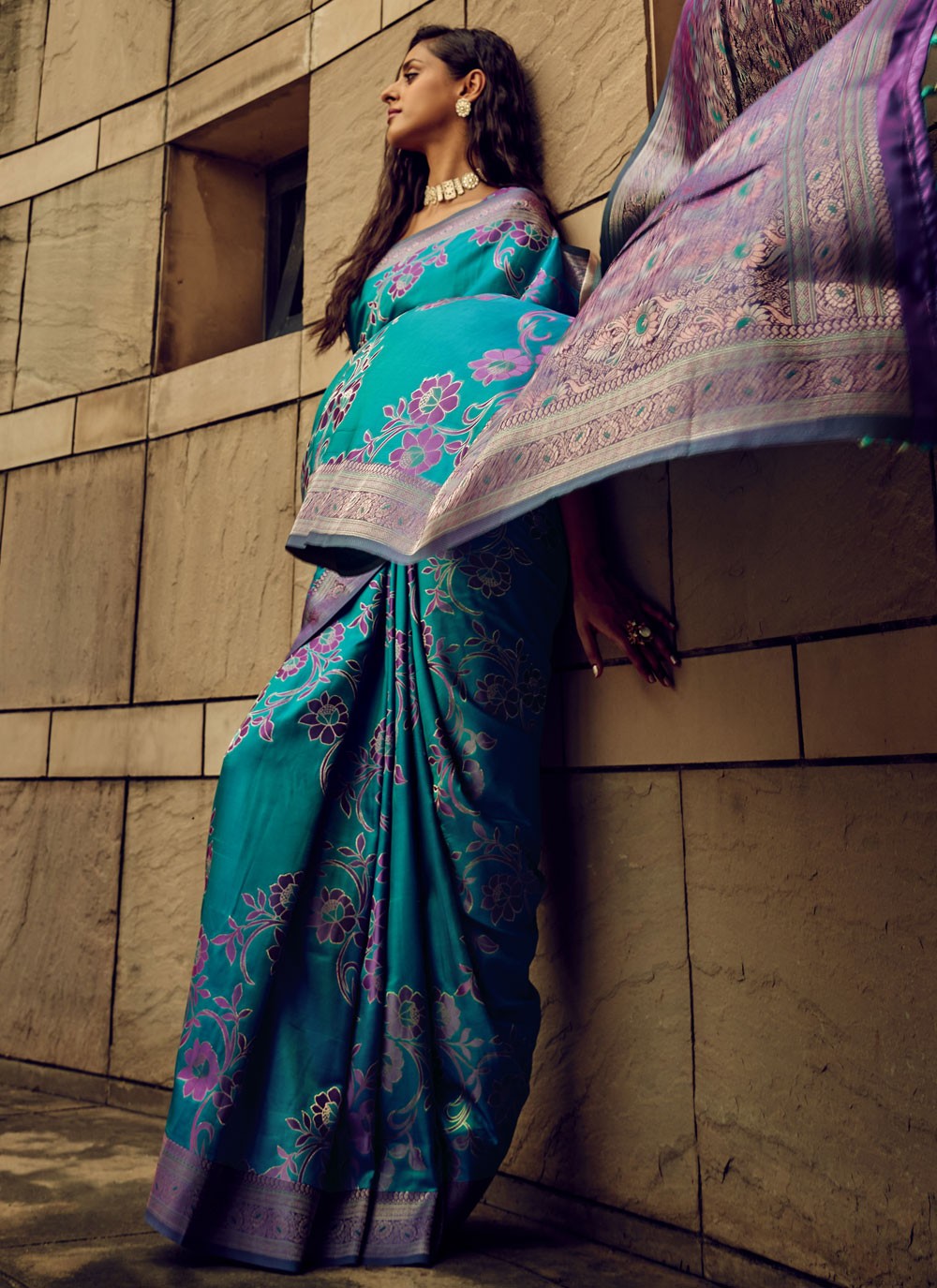 Trendy Digital Print Brasso, Satin Saree - S5589