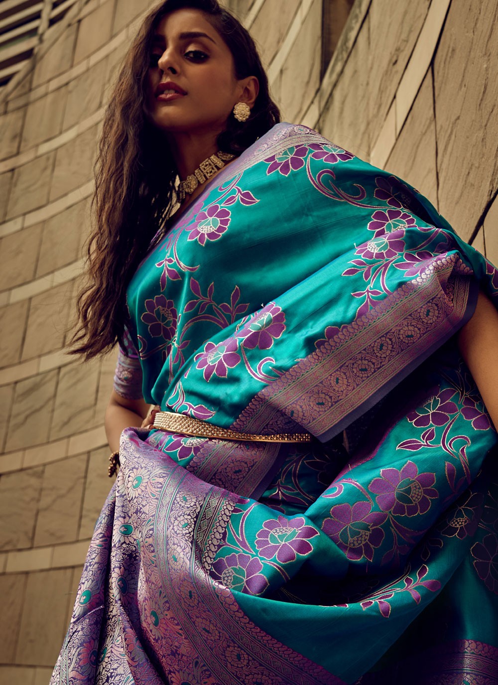 Trendy Digital Print Brasso, Satin Saree - S5589