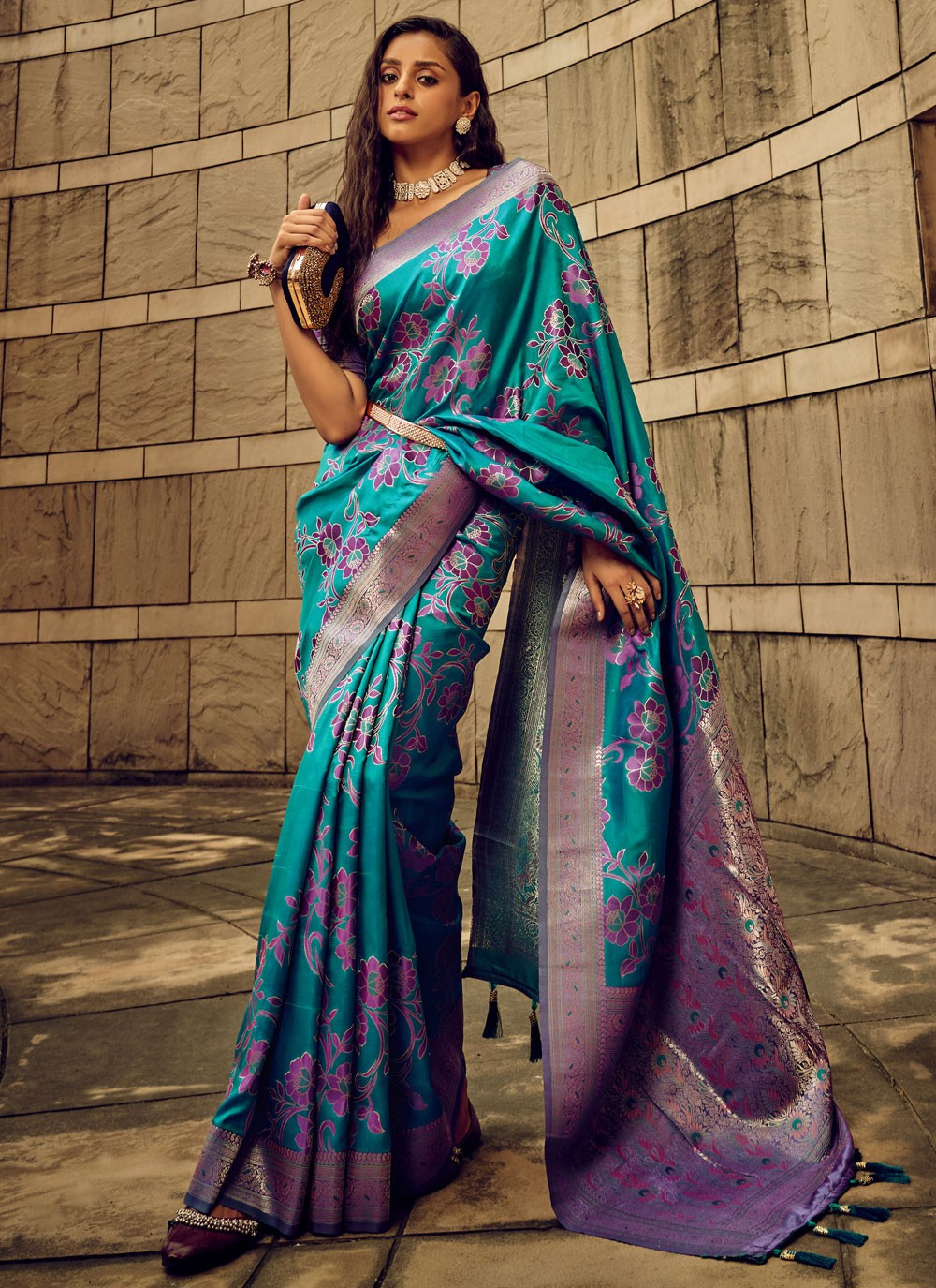 Trendy Digital Print Brasso, Satin Saree - S5589