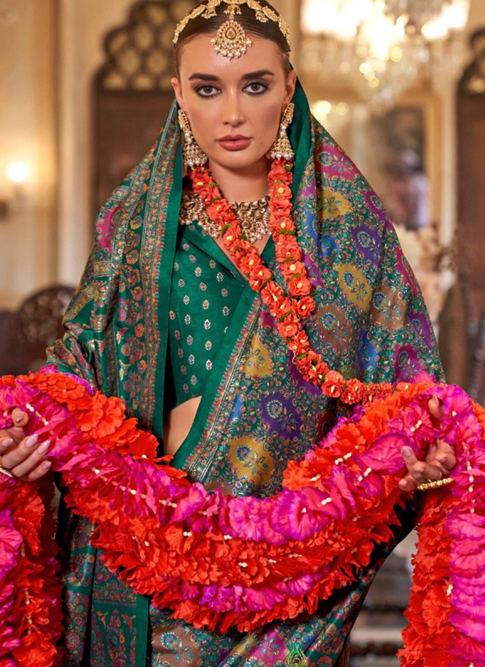 Contemporary Printed Teal Silk Saree S13676