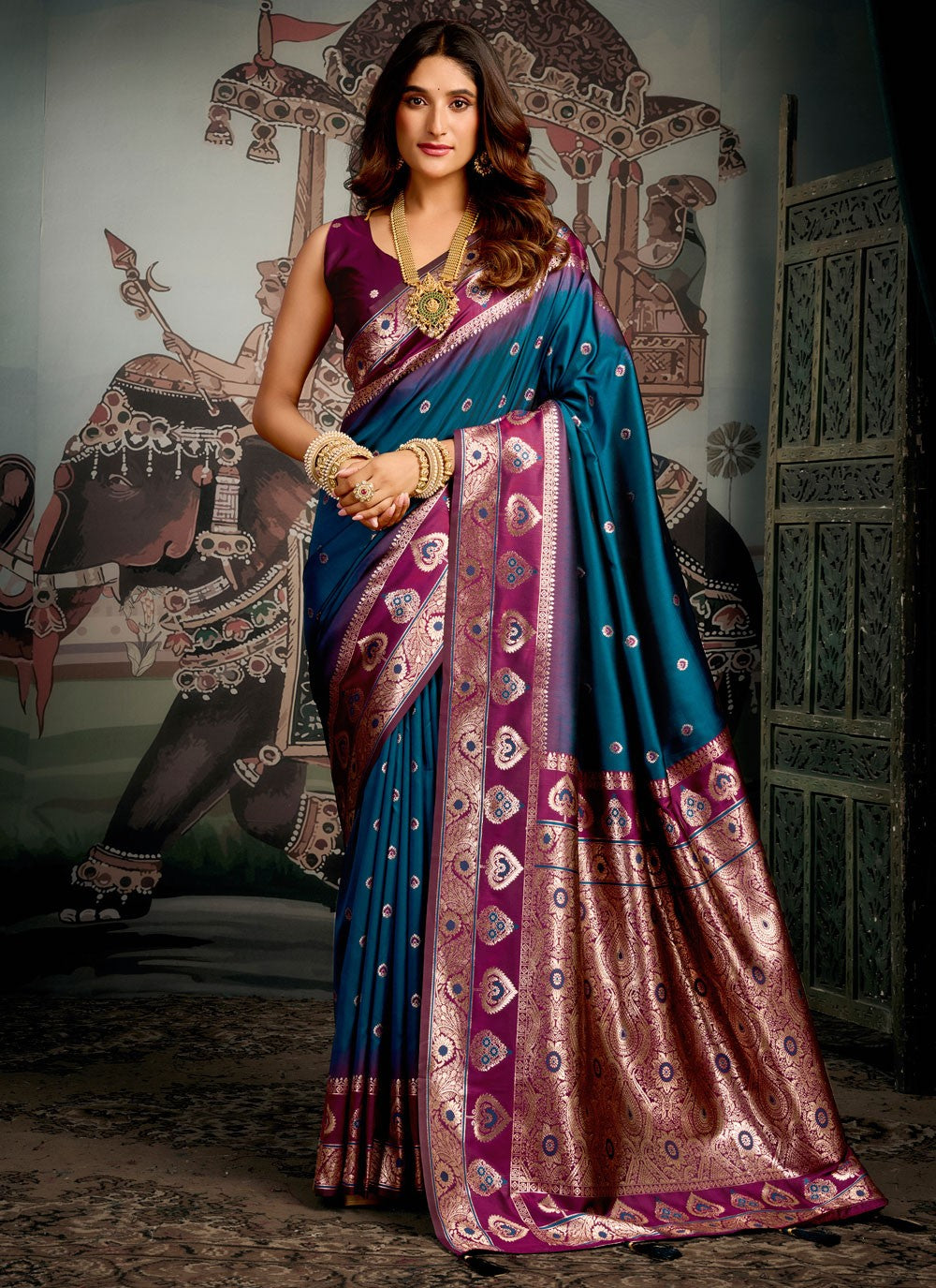 Teal Silk Contemporary Saree Woven S19854
