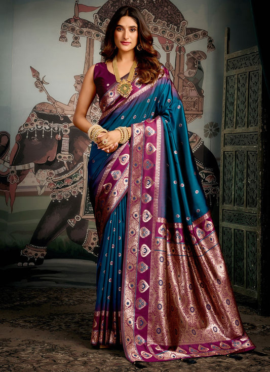 Teal Silk Contemporary Saree Woven S19854