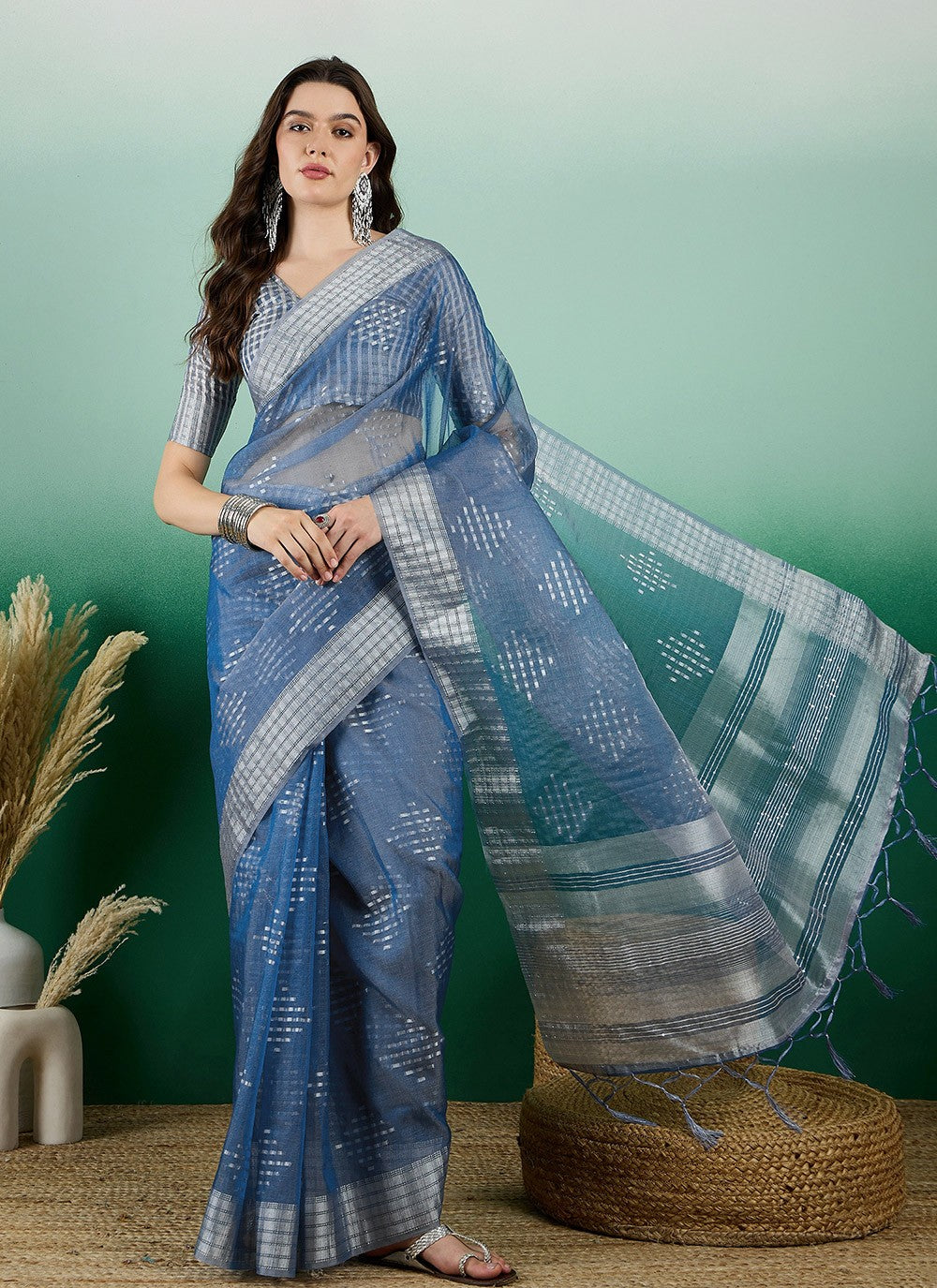 Classic Jacquard Work Khadi, Organza Saree - S7147