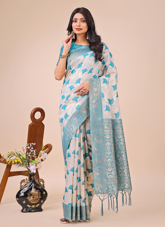 Woven Cotton Teal Classic Saree S15150