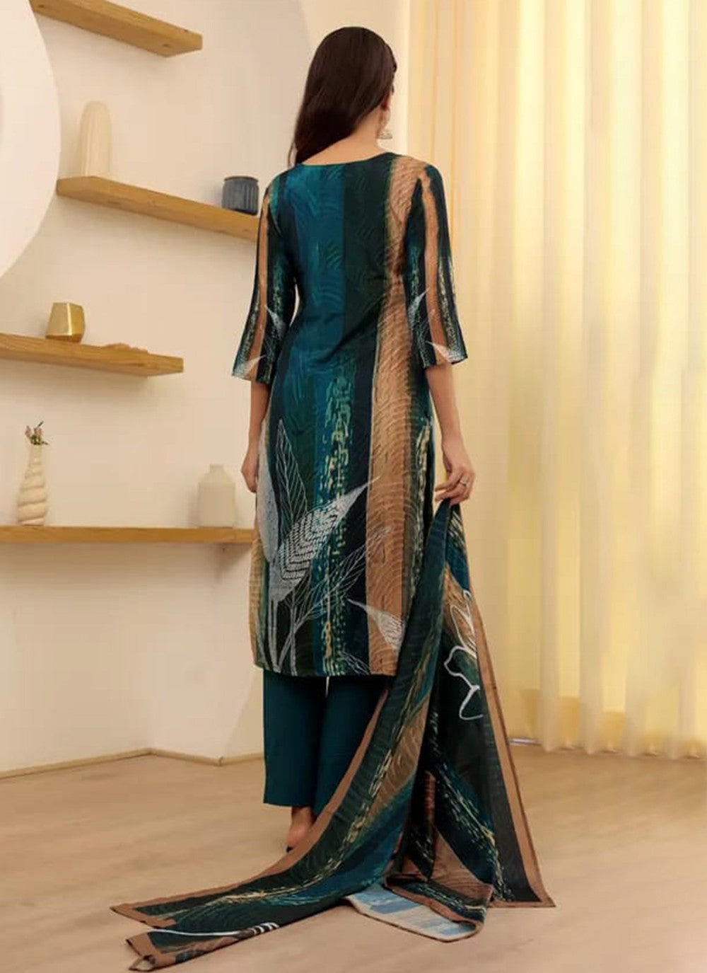 Pant Style Suit Embroidered Teal Rayon T5074