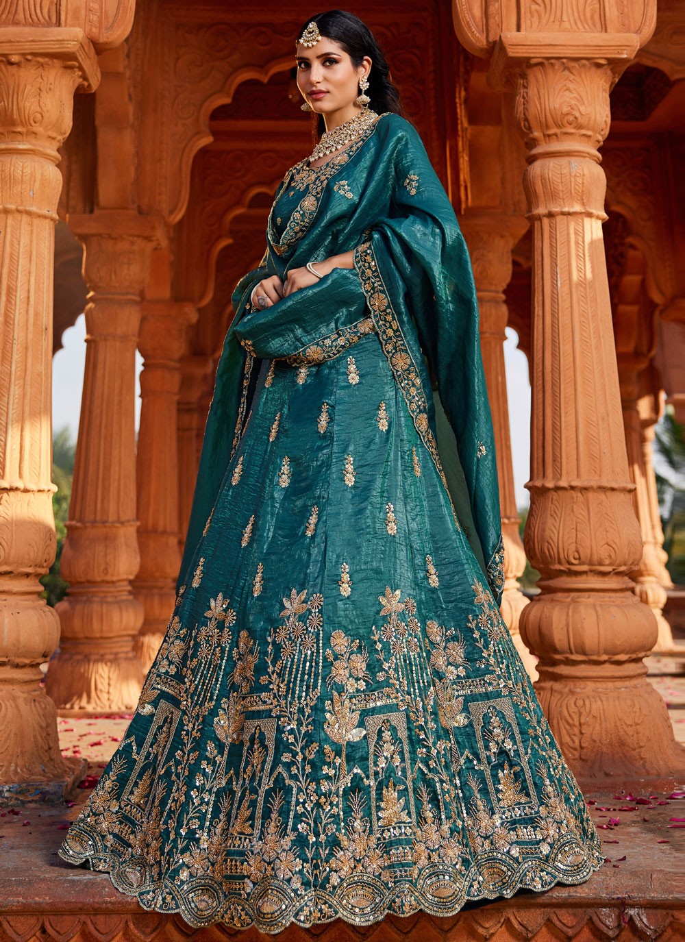 Tissue Engagement, Mehandi & Sangeet, Reception, Wedding A - Line Lehenga L3531