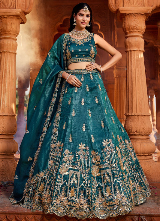 Tissue Engagement, Mehandi & Sangeet, Reception, Wedding A - Line Lehenga L3531