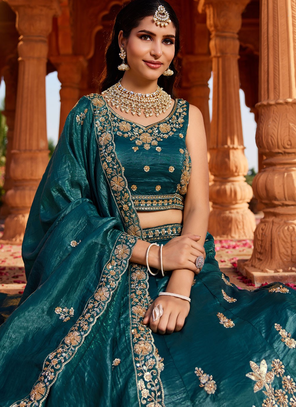 Tissue Engagement, Mehandi & Sangeet, Reception, Wedding A - Line Lehenga L3531