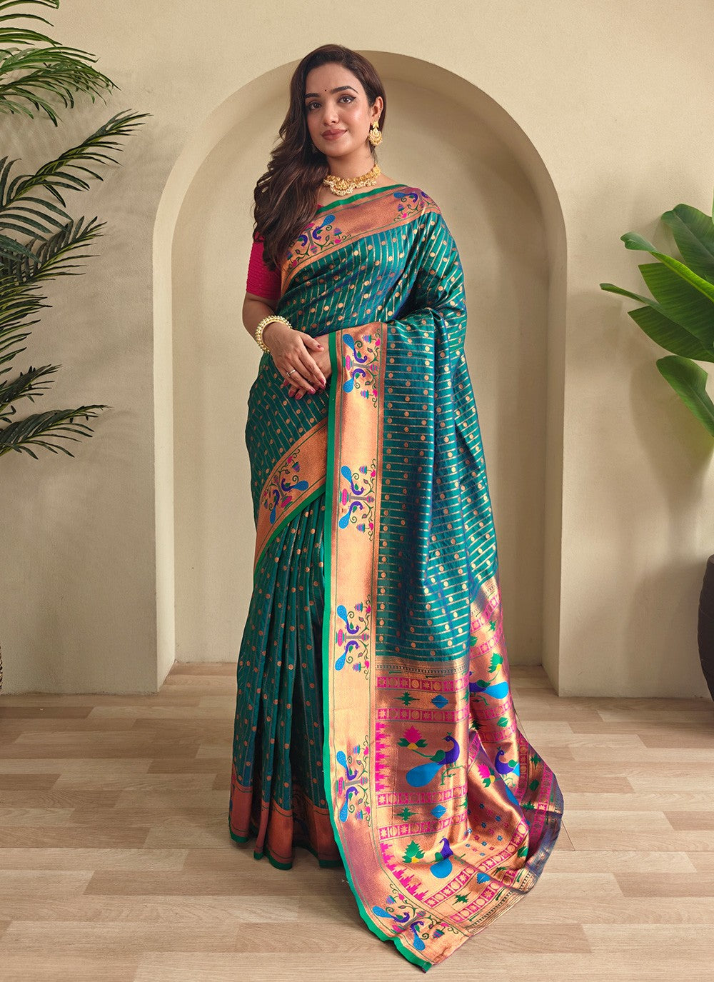 Teal Silk Trendy Saree Woven S16433