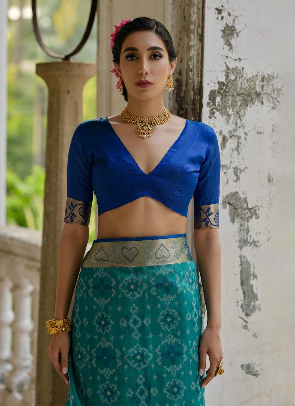 Trendy Saree Woven Teal Silk Saree S13712