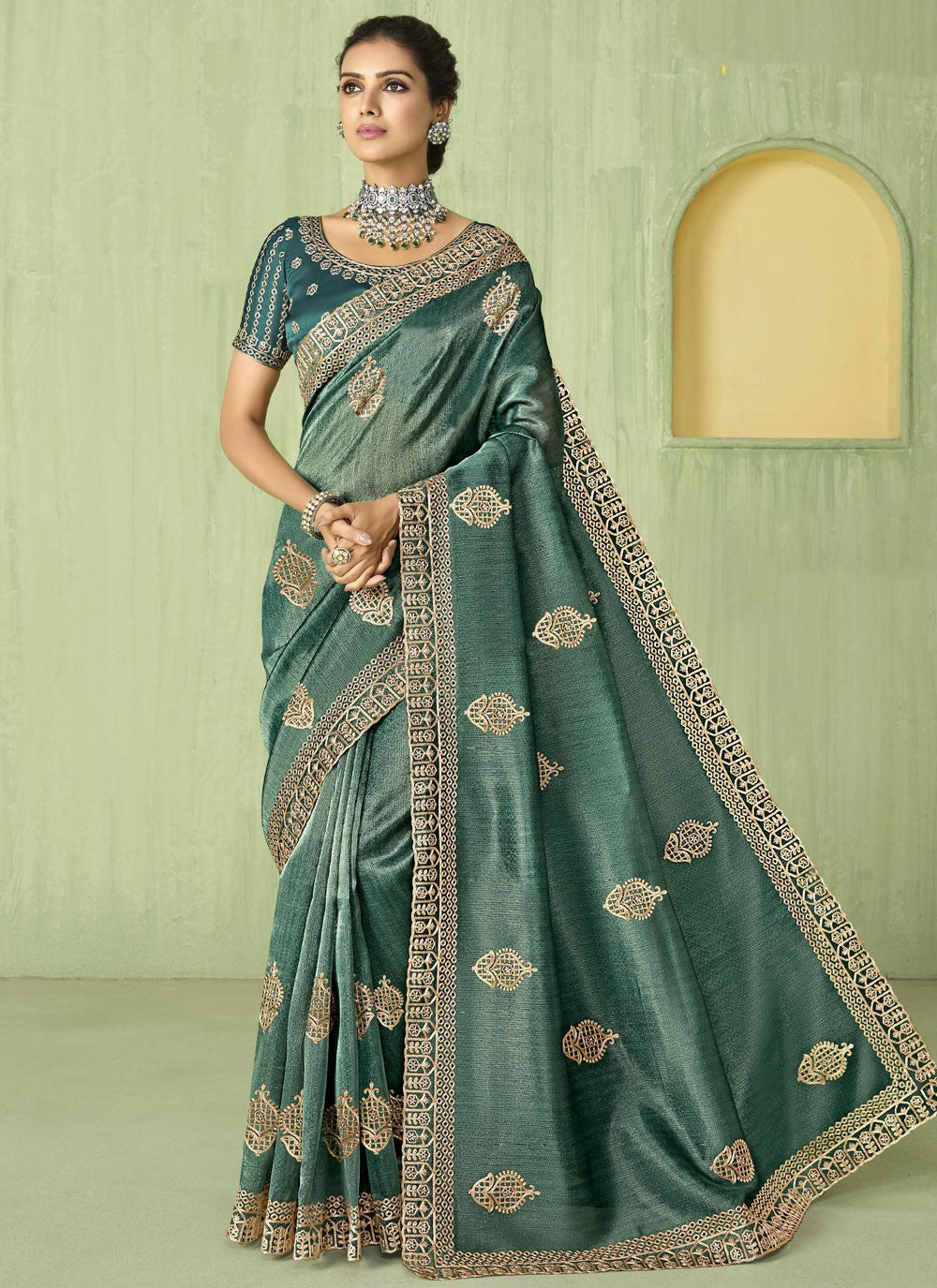 Classic Embroidered Tissue Saree - S9238