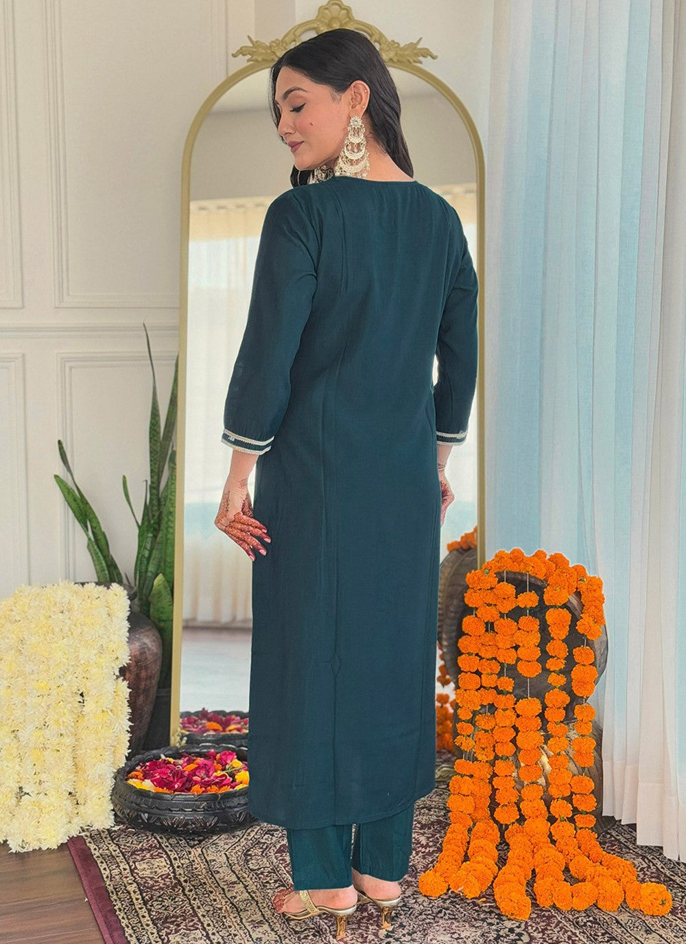 Embroidered Viscose Teal Salwar Suit T6043